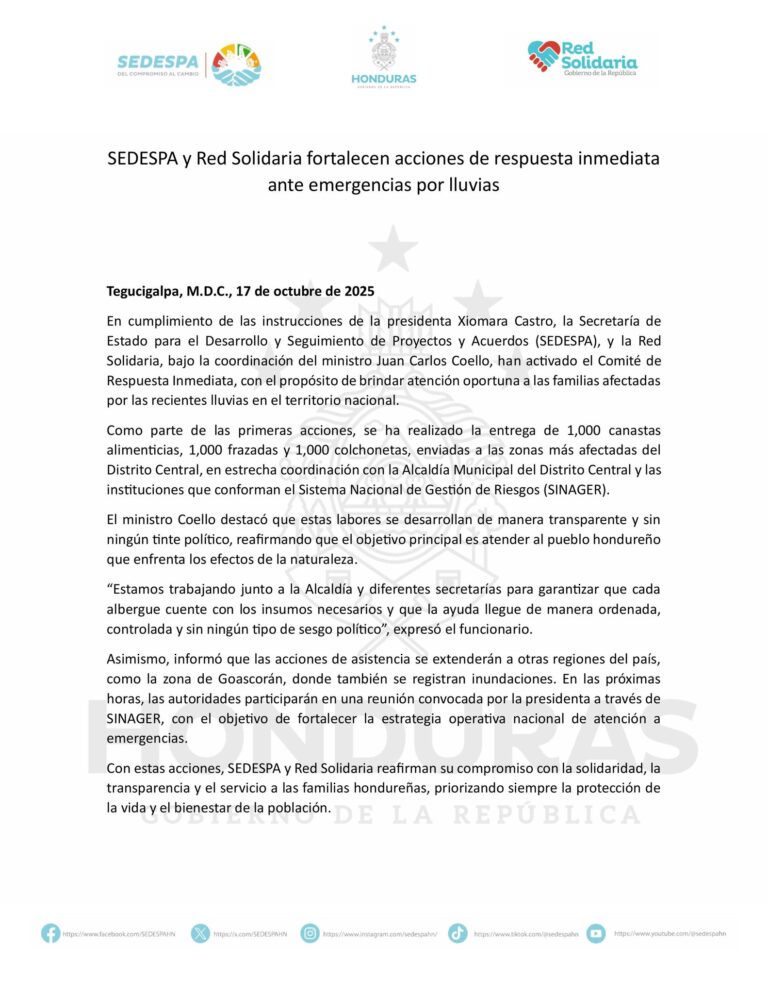 SEDESPA activa Comité de respuesta inmediata